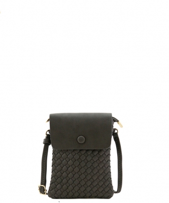 Woven Design Crossbody Bag WU113 CHARCOAL GRAY